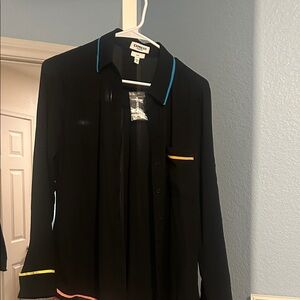 Express Black Button-Up Shirt with Blue and Yellow Trim